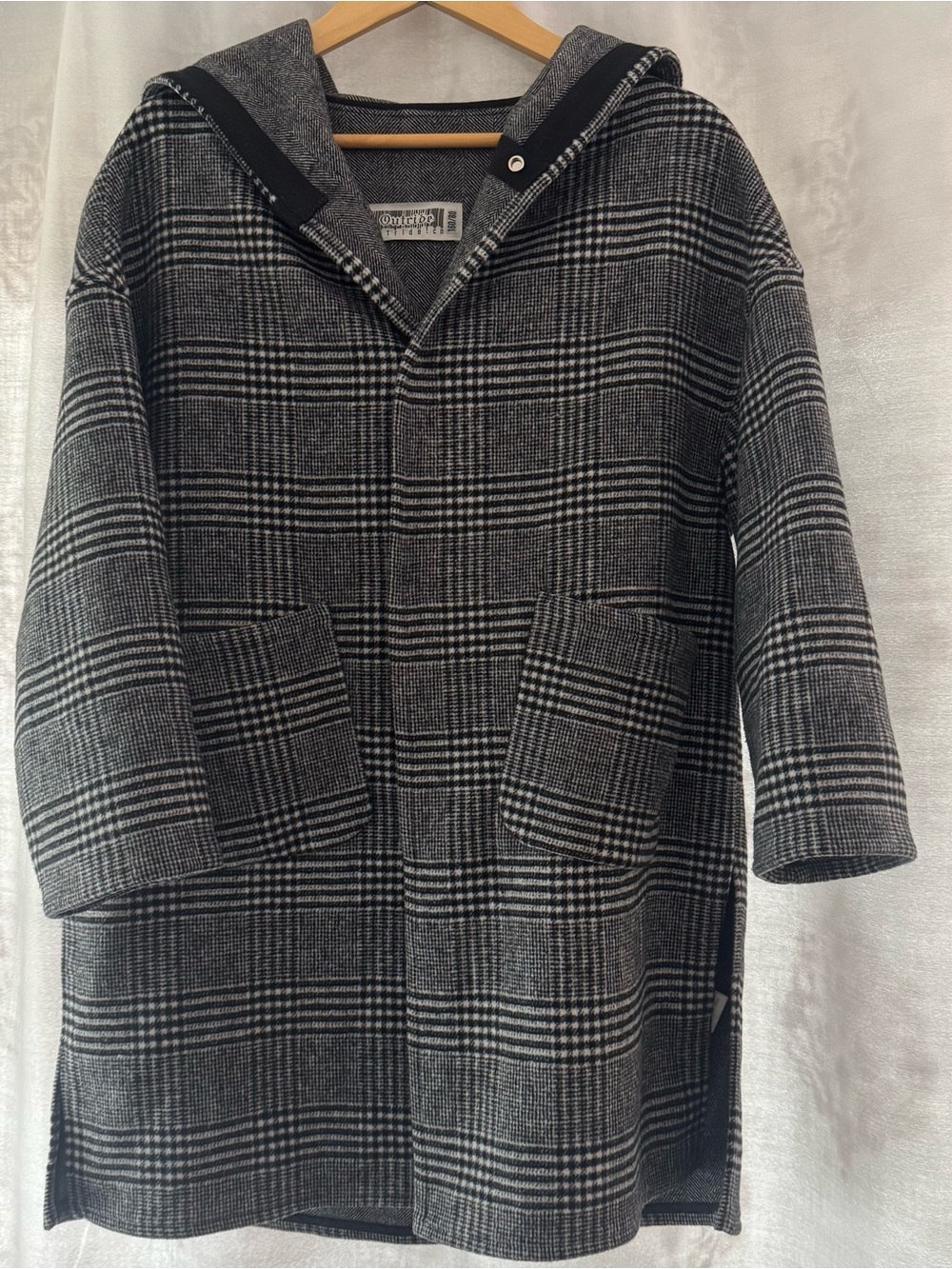Outride Hooded Wool Blend Plaid Coat Jacket Gray Black Oversized Women’s OS